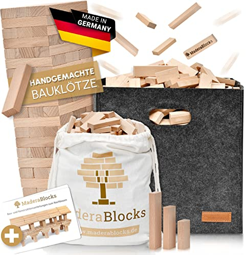 MaderaBlocks® 600 Holzbausteine Natur + 1x Baumpflanzung 100% Made in Ravensburg Bauklötze Natur Holz unbehandelt Kinder Konstruktions-Spielzeug, Motorik Bausteine 2 3 4 6 Jahre