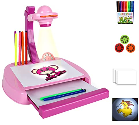 Kinder Zeichenbrett Projektor Malerei Set, Kinder Zeichnen Projektor Tisch Malset Kinder Tisch Top Projektor Kind Lernschreibtisch mit Smart Projektor, Kinder Maltisch Lernspielzeug mit Licht
