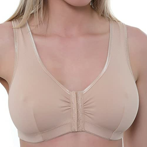 Gemm Womens Stretch Soft Cotton Lycra Non Wired Front Fastening Comfortable Bra Nude, 48