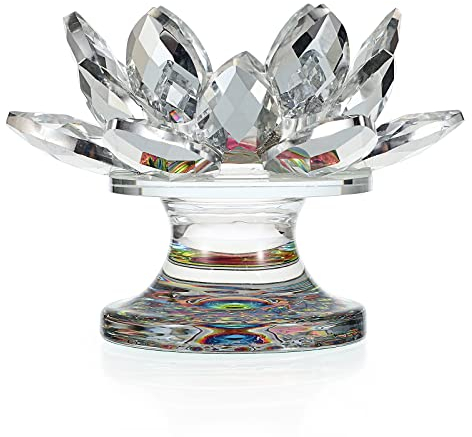 BTSKY Portacandela – fiore di loto in cristallo da 4,5 cm, in vetro argento, eccellente decorazione per la casa, design loto, armonia e ottimismo, regalo meraviglioso
