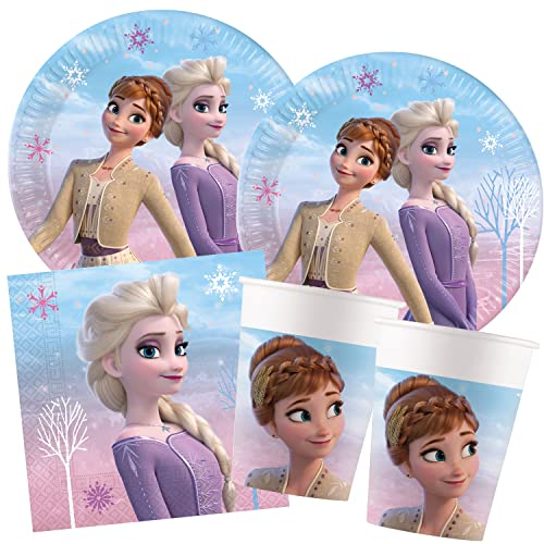 Procos - Partyset S Frozen 2 Wind Spirit, 52-teiliges Set, 16 Teller, 16 Becher, 20 Servietten, Einweggeschirr, Partygeschirr, Tischdekoration