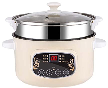 Flyself Fornello Elettrico con Vaporiera, Portatile Pentola Elettrica da Viaggio, Padella Elettrica Piccola Antiaderente, Hot Pot Elettriche per Pasta, Bistecca, Pancake (White, 24CM(2.6L))