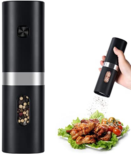 Molinillo de pimienta eléctrico, molinillo de sal a batería, molinillo de pimienta automático con luz LED, control de botón con una sola mano, grosor ajustable, molinillo de pimienta negro