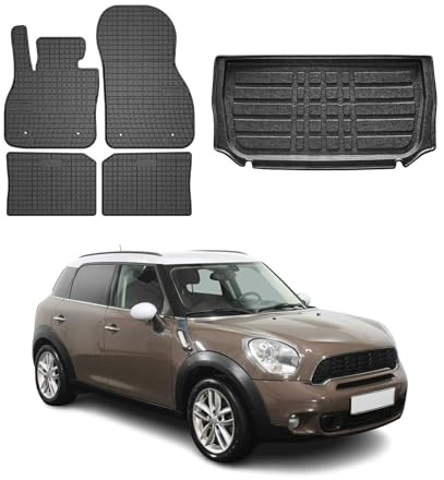 OMAC Fußmatten & Kofferraumwanne Set kompatibel mit Mini Countryman 2010-2016 Gummi Schwarz 5X