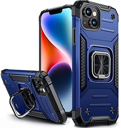 Vakoo Hülle für iPhone 14 und iPhone 13, Militär Stoßfest Handyhülle mit 360 Grad Metal Ring Halter Ständer Schutzhülle (6,1 Zoll), Blau