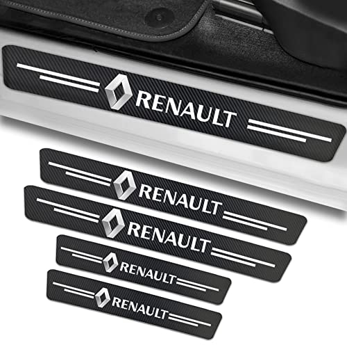 4 Stück Auto Einstiegsleisten Schutz für Renault, Auto Türschweller Schutz mit Logo, Kohlefaser Auto Türeinstiegsschutz Aufkleber