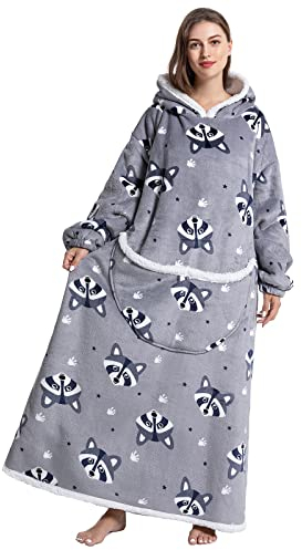 JOREAY Extra Lange Decke Hoodie, Damen Herren Sherpa Fleece Kuscheldecke tragbare Decke, Flauschiges, riesiges Kapuzen-Sweatshirt für Erwachsene Teenager
