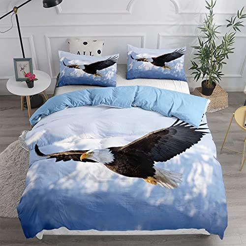 KATATI Bettwäsche 135x200 Adler, 3D Adler Bettwäsche-Sets Winter Weich Kuschelige Mikrofaser Bettwaren 1 x Bettbezug mit 2 x Kissenbezug 80x80 cm mit Reißveschluss