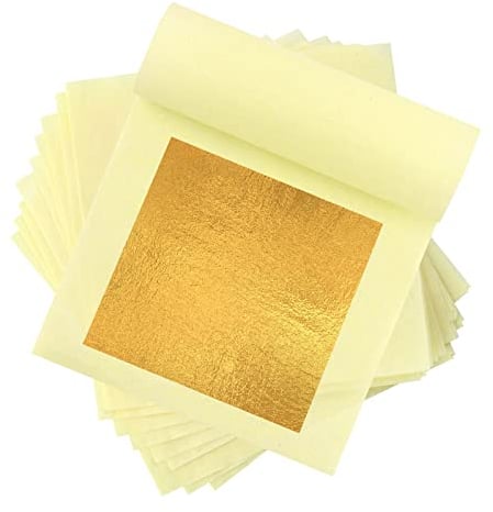 24 Karat Echte Blattgold, 10 Blatt Echte Blattgold Flocken für Basteln, 4,33 x 4,33 cm