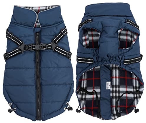 Warme Hundemäntel und -jacken, wasserdichte reflektierende Hundegeschirr-Weste, Winter-Welpenkleidung mit Brustgurt, für Spaziergänge im Freien, verstellbarer Brustgurt - Marineblau - XL