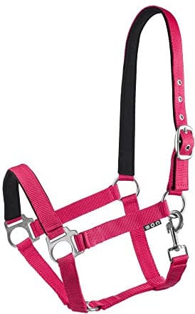 Start Halfter Pferd verstellbar – Nylon Halfter mit Polsterung – Größen: Pony, Cob, Warmblut – Komfortabel & Robust – Pferdehalfter für Stall & Weide (Himbeere, Full)