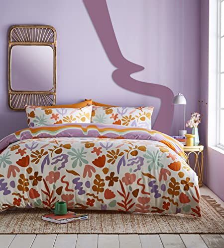 furn. Amelie Duvet Cover Set – Colourful Floral Reversible Bedding (Multicolour Floral - Super King)