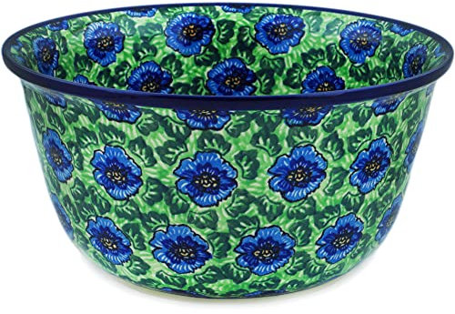 Authentic Polish Pottery 12-inch (8 quarts) Mixing Bowl made by Ceramika Artystyczna (Quilters Floral Theme) Signature UNIKAT + Certificate of Authenticity
