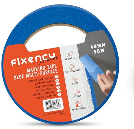 Fixency 1x Malerkrepp (48 mm x 50 m) I Kreppband Blau für Malerarbeiten und Renovierungen I Abklebeband zum Streichen, Lackieren, Renovieren