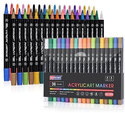 CORYIN Pennarelli a Vernice Acrilica 36 Colori Pennarelli Doppia Punta Impermeabile Pennarelli Acrilici Indelebili Plastica Vetro Carta Legno Metallo Ceramica Tela Cartoncino Bambini DIY