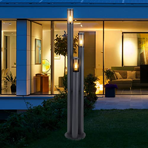 GLOBO Wegeleuchten Außen Edelstahl Außenlampe Standleuchte Gartenleuchte Groß für draußen, anthrazit rauch, 3 Flammig E27, DxH 28x170 cm