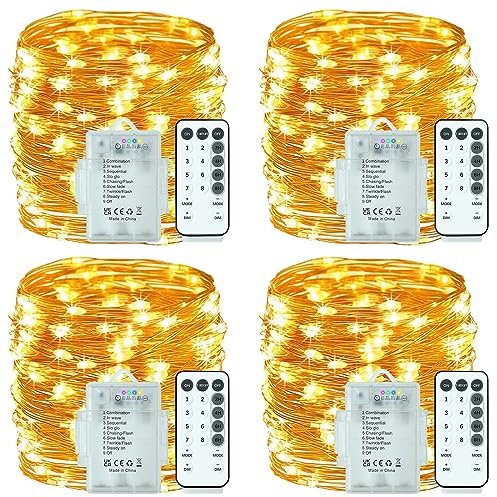 Fairy Lights Battery Operated, 12M/120 LED String Lights Copper Wire Waterproof Micro Outdoor/Indoor Lights for Bedroom Outside Wedding Christmas Decorations (120LEDs/12M/40FT/Pack) (Warm white, 4)