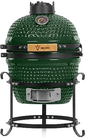 BBQ-Toro Kamado Grill Holzkohlegrill Haiiro Ø 32 cm | Grün | Mini Holzkohlegrill mit Thermometer & Holzgriffen | Keramikgrill rund | Ceramic Grill Ei, Smoker, BBQ Grillofen, Kamado BBQ