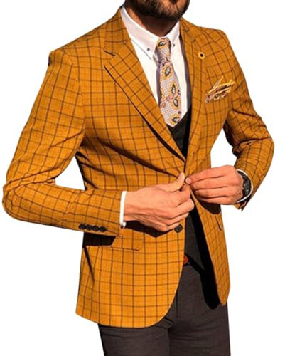 Oanviso Homme Blazer à Carreaux Slim Fit Décontracté Veste de Costume Business Revers Blazers de Treillis avec Boutons Blousons Classique Elégant Automne Vestes Mode Manteaux Légère Mariage H 02 XL
