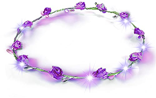 LED Blumenkranz Haarschmuck Blumen Stirnband Kopfschmuck Party Hochzeit JGA Karneval (Lila)