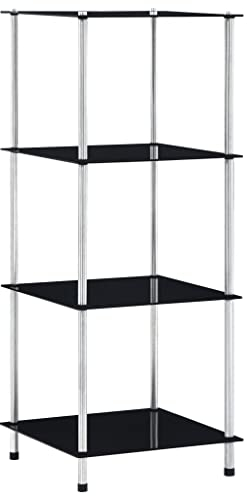 prissent Étagère à 4 niveaux Noir 40 x 40 x 100 cm en verre trempé, étagères industrielles en bois, étagères, étagère multifonction avec étagères, bibliothèques d'angle vitrine d'exposition de sol