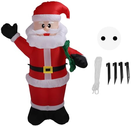 1,8 M Aufblasbarer Weihnachtsmann, Aufblasbarer Weihnachtsmann mit Heller und Sanfter Beleuchtung, Weihnachtsmann aus Polyesterfaser für Innen- und Außendekoration (EU-Stecker)