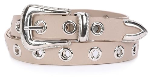 irisaa Nietengürtel Damen Schwarz, Gürtel Punk Schmal, Gothic Style, Taillengürtel Einheitsgröße, ca. 2.5 CM breit, Damen Taillengürtel 2020:Silber Khaki
