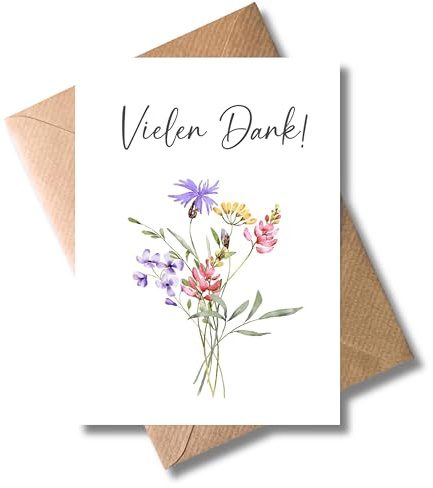 10er Set Dankeskarte mit Umschlag - Vielen Dank! Danksagung Danke Karte Abschiedskarte als Klappkarte Abschied - Hochzeit Danke Karten (DIN A6)