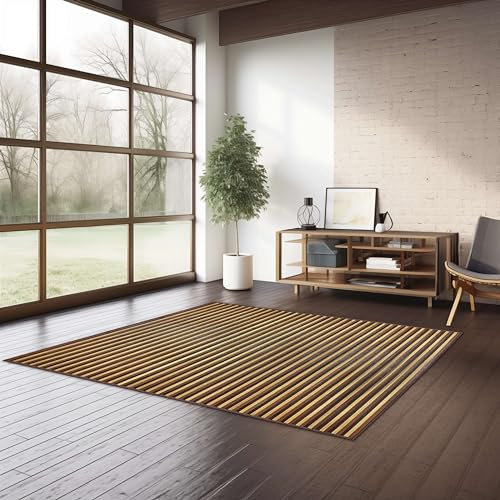 CosiCasa Bambus Teppich Wohnzimmer 120x180 cm - Küchenteppich Rutschfest mit Bordüre - Rechteckiger Badezimmerteppich Groß - Leicht zu reinigender Teppich für Küche, Flur, Bad, Schlafzimmer Schokolade