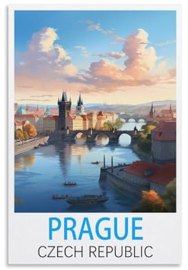 CEYHNO Vintage-Reiseposter in Prag, Tschechische Republik, 20 x 30 cm, Leinwand-Kunst, Poster und Wandkunst, Bilddruck, moderne Familienschlafzimmer-Dekoration