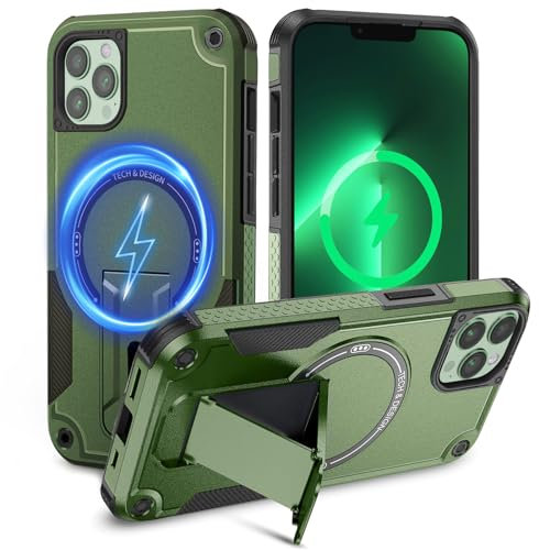 Tuvror Magnetic for iPhone 13 Pro Max Case iPhone 12 Pro Max case with Stand. [Compatible with MagSafe] Built-in Kickstand.Rugged Protection Shockproof Case for iPhone 13 Pro Max/ 12 Pro Max (Green)