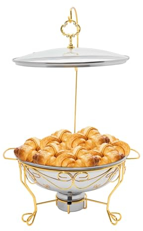 Froulaland Lot de 4 chauffe-plats ronds en acier inoxydable - 6 l - Doré