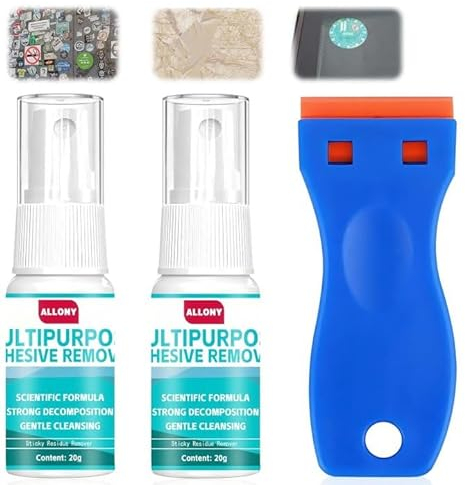 Dissolvant Colle, Decolle Etiquette avec Grattoir, Decolle Adhesif, Anti Adhesif, Dissolvant Adhésif pour Voiture et Verre, Nettoyage Rapide, Doux et non Irritant, 2 * 20g