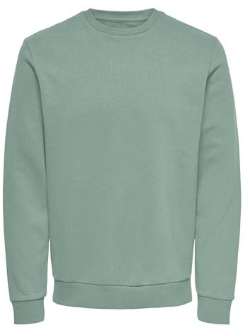 Herren O&S Basic Sweatshirt Regular Fit Pullover Langarm Jumper Sweater Shirt ohne Kapuze ONSCERES, Farben:Pastell-Grün, Größe:L