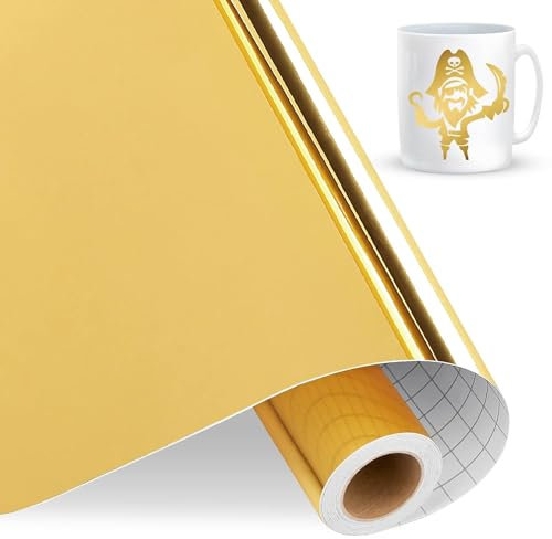Vinilo permanente pegado en caliente – Hoja de oro para Cricut Maker 3, Joy, termoadhesivo, decoración, rollo de 0,305 x 1,80 cm, talla única, adhesivo para muebles y textiles (oro, 30,5 x 180 cm)