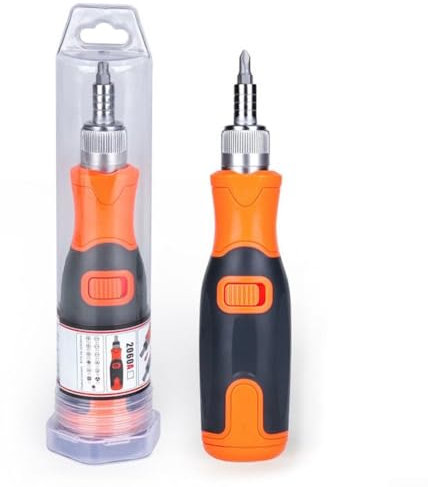 HOHOVYVY Ratchet Screwdriver, Mini Ratchet, Ratchet Screwdriver Bit, Flat for TORX Hexagon, 180 Degrees, Swivelling, Adjustable, Magnetic (Orange)