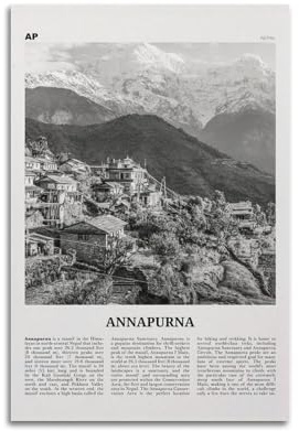 Annapurna-Druck, schwarz-weiß, Annapurna-Wandkunst, Annapurna-Poster, Annapurna-Foto, Nepal-Poster, dekorative Malerei, Leinwand, Wandposter und Kunstdruck, moderne Familienschlafzimmer-Dekor-Poster 1