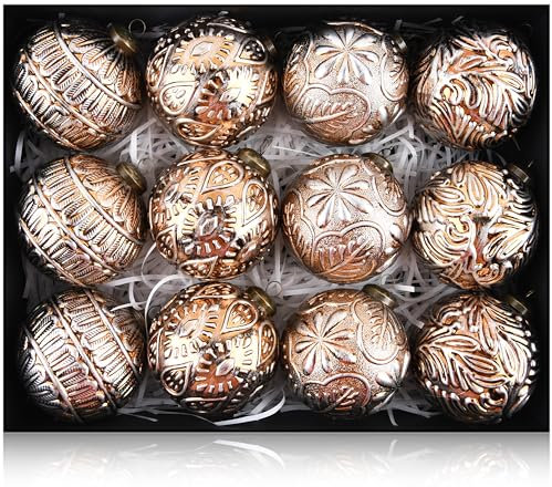 Vintage-Weihnachtsschmuck für Baumschmuck – Rustikale Kupfer-Weihnachtskugel-Ornamente Bronze für den Innenbereich, Weihnachtsdekoration, 80 mm, 12 Stück