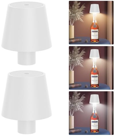 Howskys 2 lampadine a LED senza fili, 3 temperature di colore, dimmerabili, 5500 mAh, batteria ricaricabile con USB-C, alluminio, IP54, impermeabile, bianco