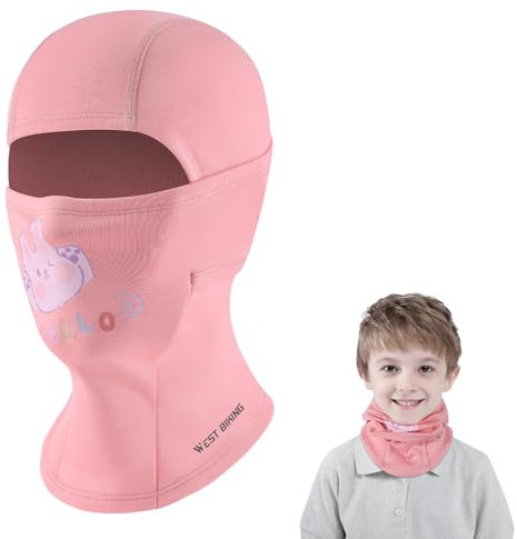 CHIMONA Passamontagna invernale per bambini, caldo balaclava, antivento, maschera da sci per ragazzi, ragazze, sport all'aria aperta, ciclismo, sci, bicicletta, Coniglio rosa., 48