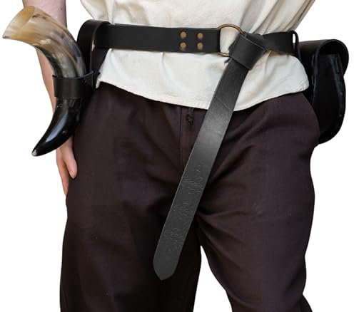 Leonardo Carbone® Unisex Wikinger Lederringgürtel mit keltischer Prägung Kegan - Ledergürtel Herren, Mittelalter Kleidung, Gürtel Damen, LARP, Karneval, Cosplay, Hobbit - 100% Echtleder Schwarz