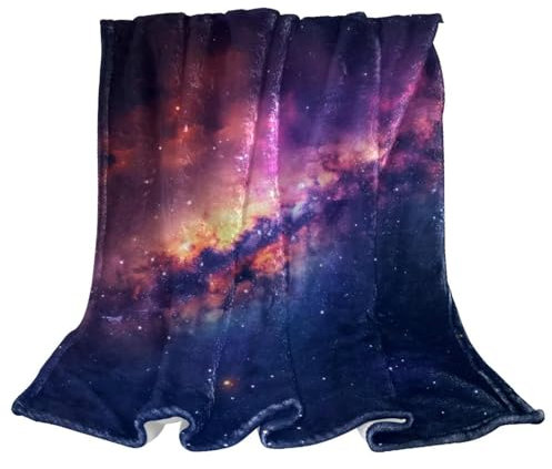 Weiche Flanell-Bettdecke, 150 x 200 cm, leichte Überwurfdecken für Kinder und Erwachsene, Schlafzimmer, Wohnzimmer, Dekoration für Sofa, Couch, Auto, Violetter Galaxiennebel