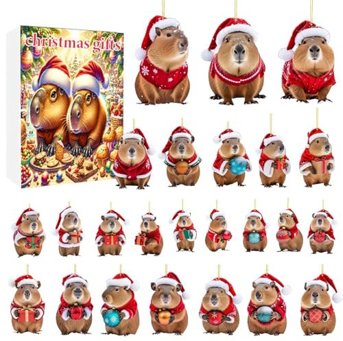Capybara Adventskalender Anhänger, Capybara 24 Tage Weihnachts Countdown Kalender 2024, 2D Acryl Hänge Capybara Anhänger, Capybara Schlüsselanhänger Weihnachtskalender, Für Heimdekoration