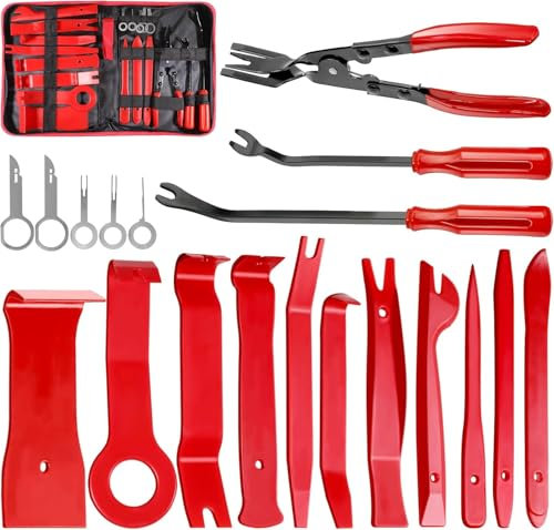 XQX 19 Pcs Trim Removal Tool, Auto Clip Pliers Fastener Remover Set, Pry Tool Repair Kit, Fastener Clips Removal Car Tool for Panel, Audio, Dash, Window, Clip and Upholstery with Storage Bag