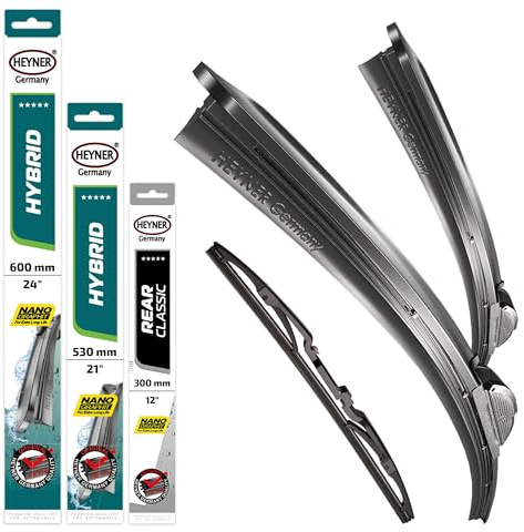 HEYNER® Scheibenwischer Komplettset für MITSUBISHI OUTLANDER II | 11.2006 - 11.2012, HYBRID Flachbalkenwischer, Aerodynamisch & Flexibel, Nanographitbeschichtung