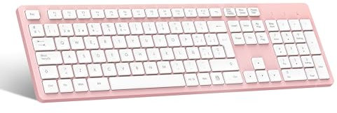 LeadsaiL Teclado Inalámbrico Rosa QWERTY Español Teclado USB Ergonómico Inalámbrico de Tamaño Completo, Teclado Numérico Teclas, 12 Accesos Directos Multimedia para Windows Mac PC Ordenador Portátil