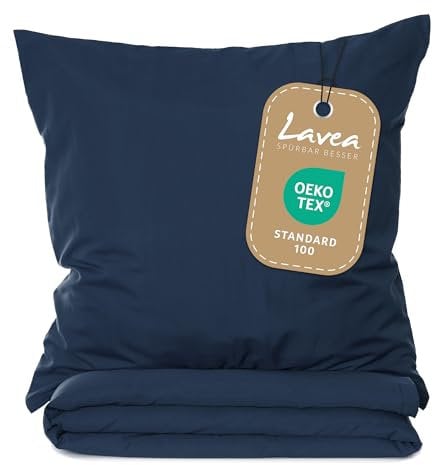 Lavea® Bettwäsche Set 135x200 (1X) + 80x80 (1X) Navyblau aus Mikrofaser - Ultraweich, Atmungsaktiv & Hypoallergen, ÖKO-TEX Bettwäsche Set mit Qualitätsreißverschluss