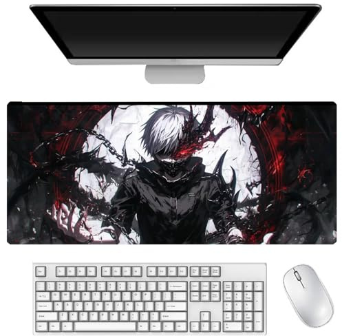 Xinchangda Tokyo Ghoul Mouse Pad Kirishima Toka Kaneki Ken Anime Mouse Pad 400 x 900mm Large Gaming Mouse Mat Anti-Slip Rubber Base for Home Office Desktop