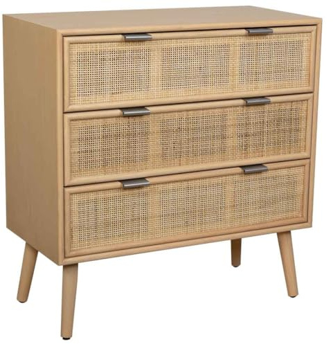 WANDERLUST DECO Comoda de Madera y Rejilla de Rattan de 3 cajones marrón 75x35x78h cm