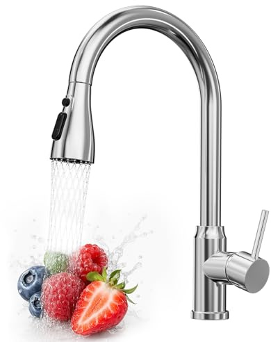 BendStream Silber Wasserhahn Küche，304 Lebensmittelecht, Drehbarer 360°-Auslauf mit Doppelrohrsystem für Kalt- und Heißwasser, DE-Norm-Anschlüsse